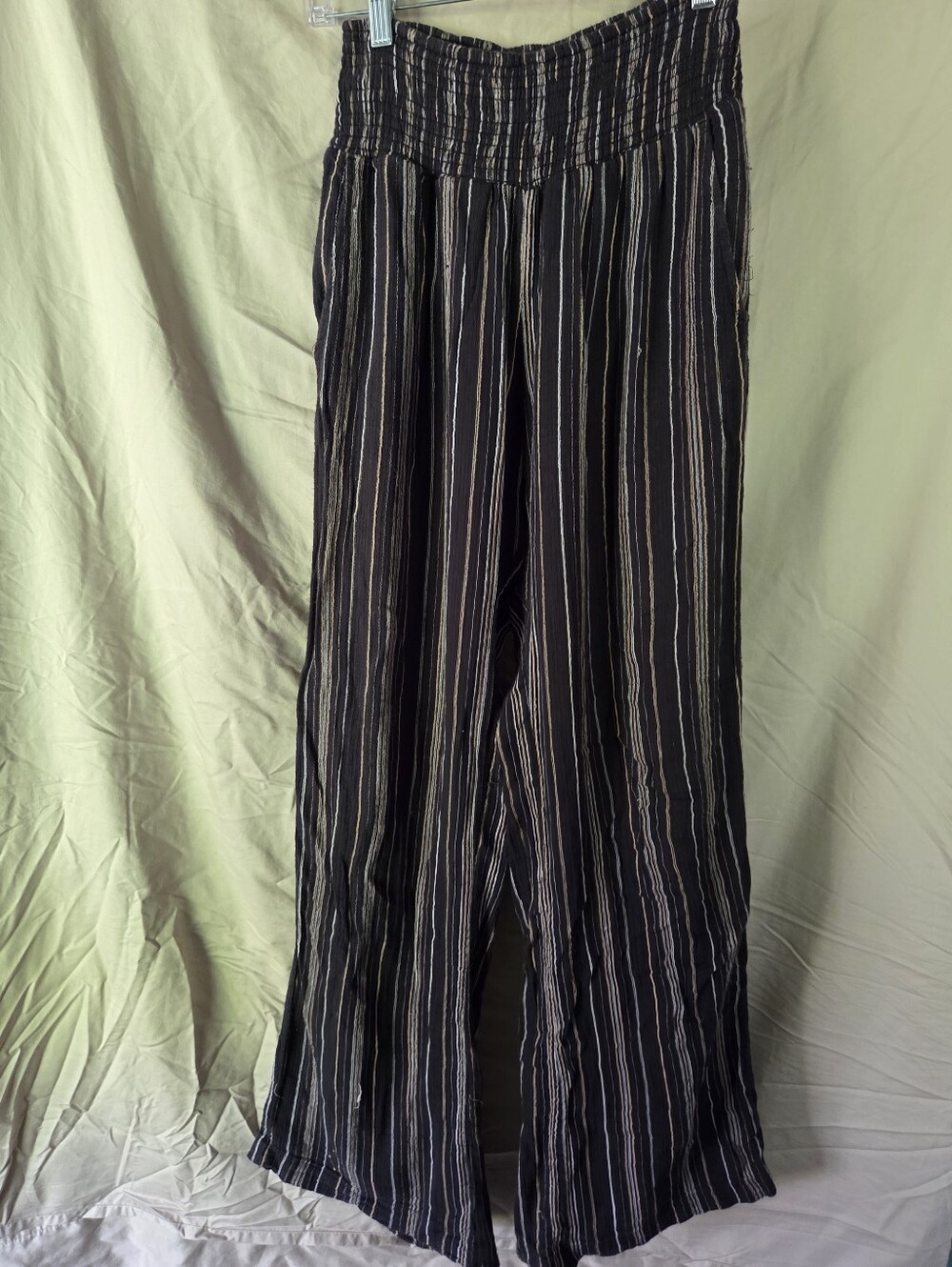 Billabong Black and Cream Striped Smocked Pants